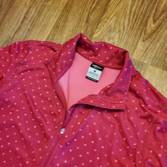 Nike Pro Running Jacket Women Large Pullover 1/2 Zip Pink Polka Dot Dri Fit - Picture 1 of 10